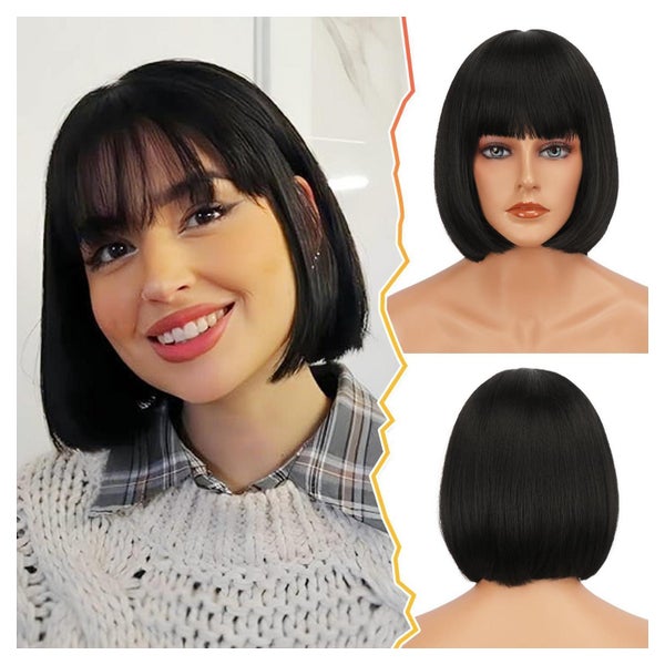 Perücke Bob Pony Damen 30cm Synthetik Natürlich Schwarz 1 St