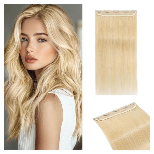 Clip In Extensions Echthaar Volumen 5Clips SkinWeft 613 Blon 1 St