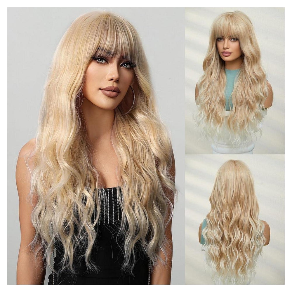 Lange Gewellte Blonde Synthetische Perücke für Frauen Hitzeb 1 St