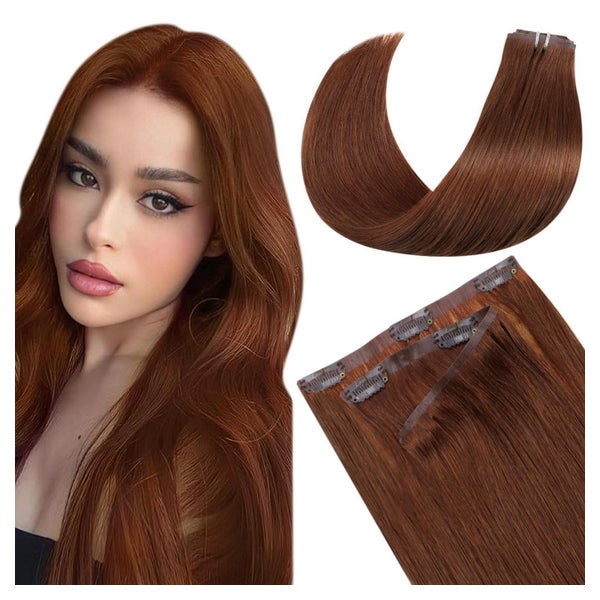 LaaVoo Seamless Clip-In Echthaar Extensions #33 Auburn, 7tlg. 35cm, 100g