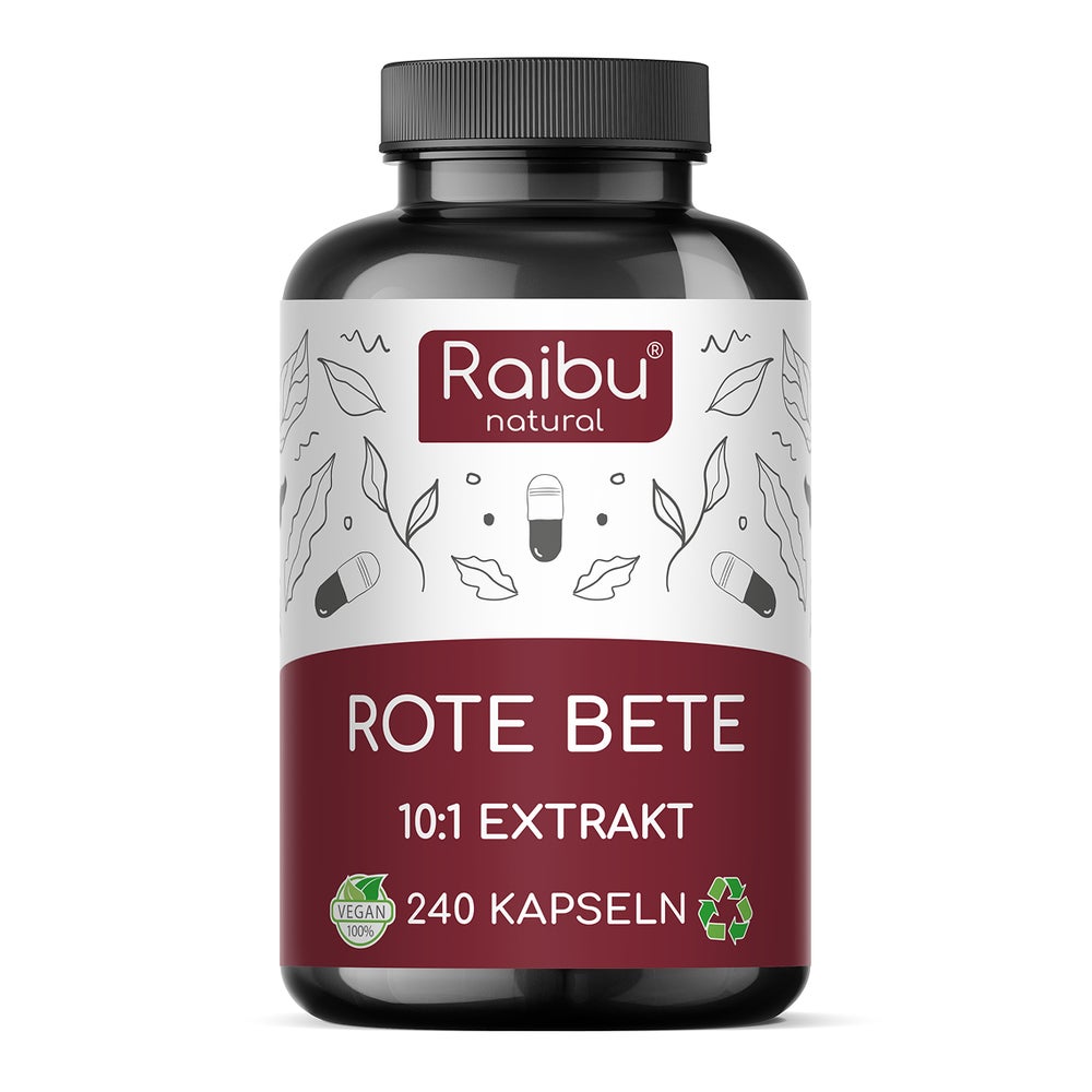 Rote Beete Kapseln Hochdosiert 14.000 mg - 10:1 Extrakt mit natürlichen Nitraten - RAIBU 240 St