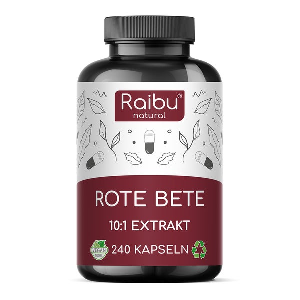 Rote Beete Kapseln Hochdosiert 14.000 mg - 10:1 Extrakt mit natürlichen Nitraten - RAIBU 240 St