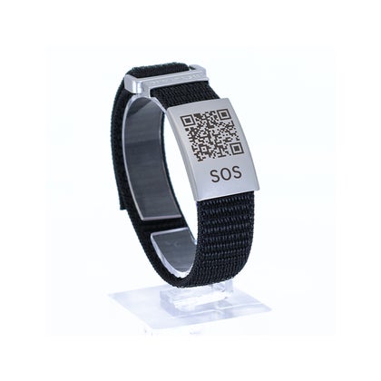 Lifestyle Notfallarmband Aus Segeltau Mit QR-Code – Wasserfest, Größe S/Schwarz – Für Schnellen Zugriff Auf Gesundheitsdaten