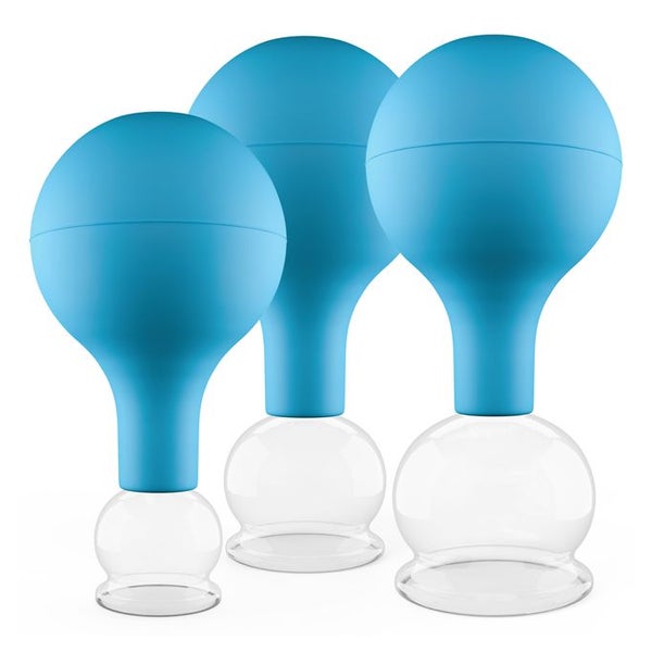 Pulox Schröpfgläser aus Echtglas mit Saugball - Set Trio klein in Blau: 25mm, 32mm, 40mm 3 St