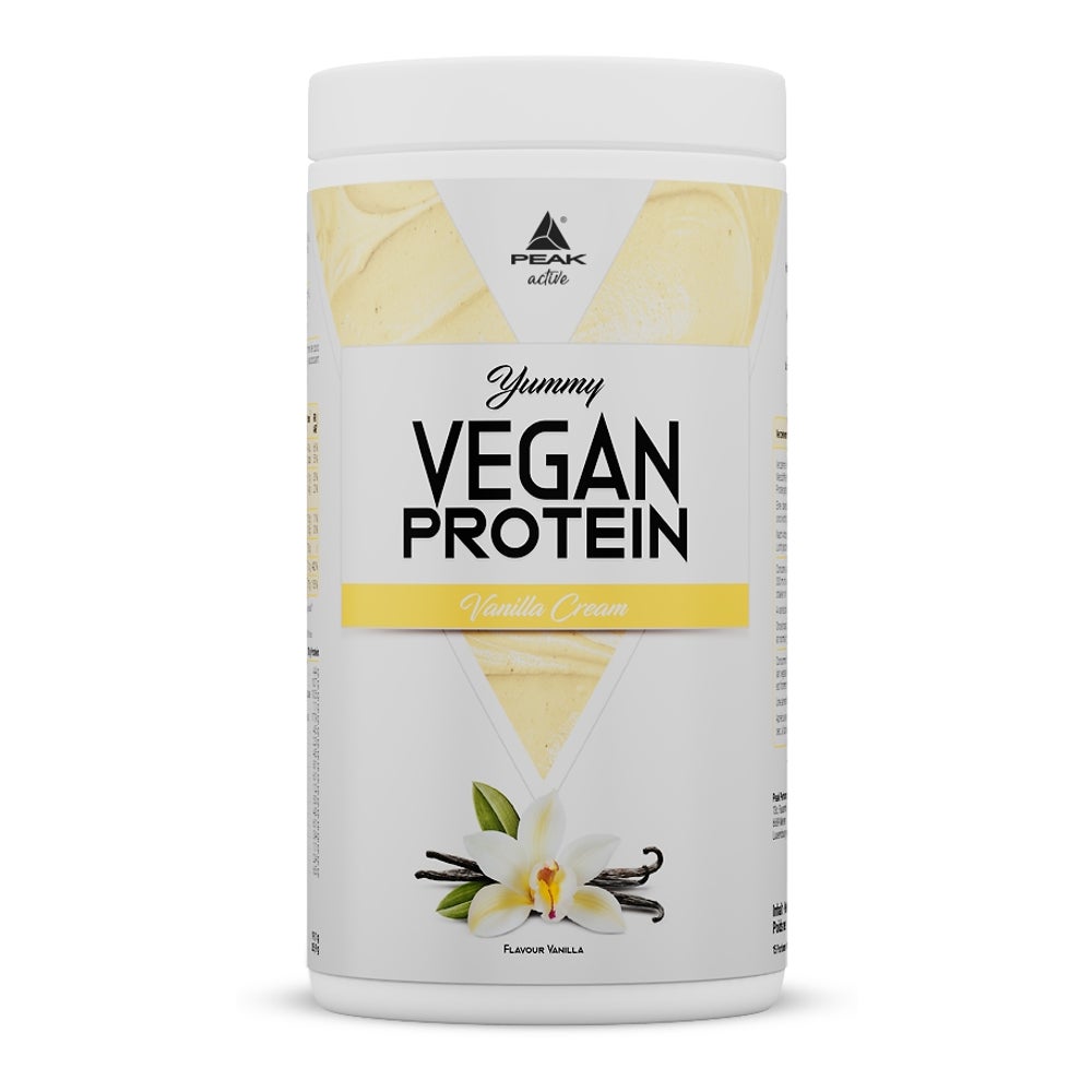 PEAK Yummy Vegan Protein - 450g - Geschmack Vanilla Cream I 15 Portionen I Proteinquellen: Kürbis, Favabohne, Erbse, Mandel, Hanf I frei von Gentechnik I glutenfrei 450 g
