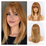 Perücke Damen Gerade Schulterlang Synthetisch Bangs Erdbeerb 1 St