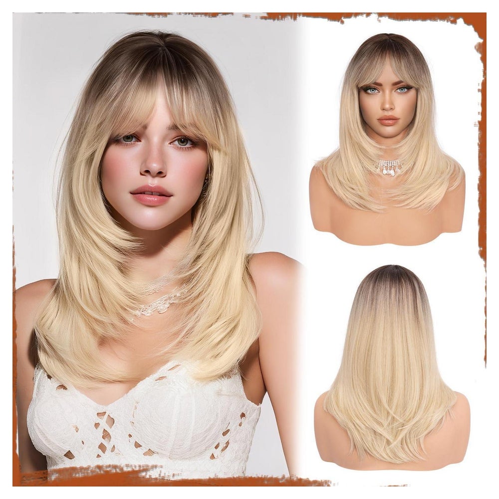 Perücke Langhaar Pony glatt Kunsthaar Damen 50 cm Blond 1 St