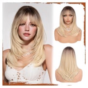 Perücke Langhaar Pony glatt Kunsthaar Damen 50 cm Blond 1 St