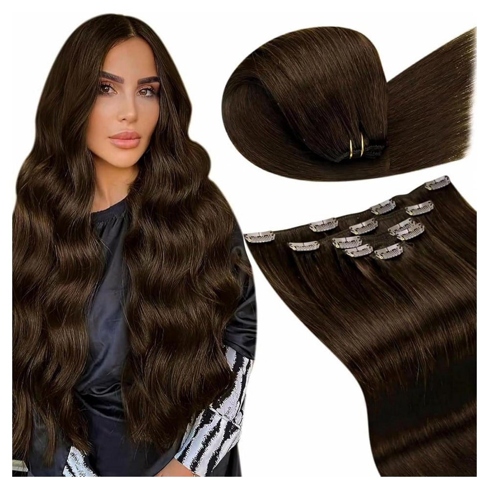 Clip in Extensions Echthaar Braun Doppelt Tressen 35 35cm-5P 1 St