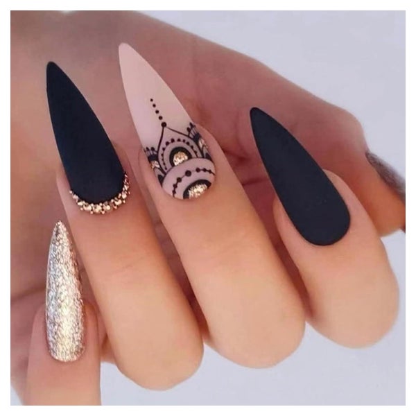 Kunstnägel Stiletto Glitter French Mandel 24 glitter&amp; St 1 St
