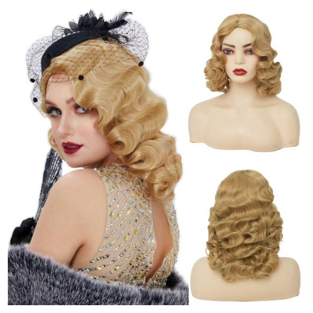Perücke Blond 1920er Fingerwave Damen Lockig Synthetik Dunke 1 St