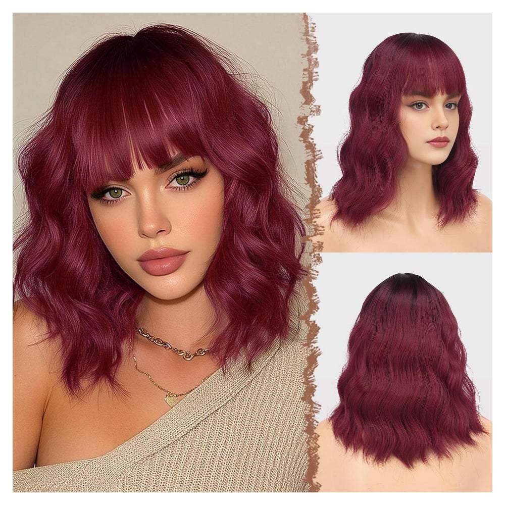 Perücke Bob Pony 35cm Wellen Synthetik Kunsthaar Damen Ombre 1 St