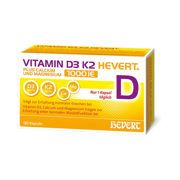 Vitamin D3 K2 Hevert+calcium U.magnes.1000 Ie Kps. 120 St