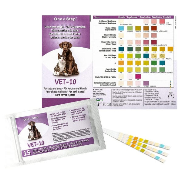 One+Step Urin Teststreifen für Hunde und Katzen - Schnelltest zur Prüfung von 10 Gesundheitswerten 15 St