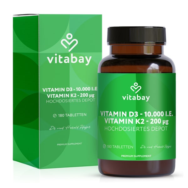 Vitabay Vitamin D3 10000 I.E. + K2 200 mcg Depot Tabletten 180 St