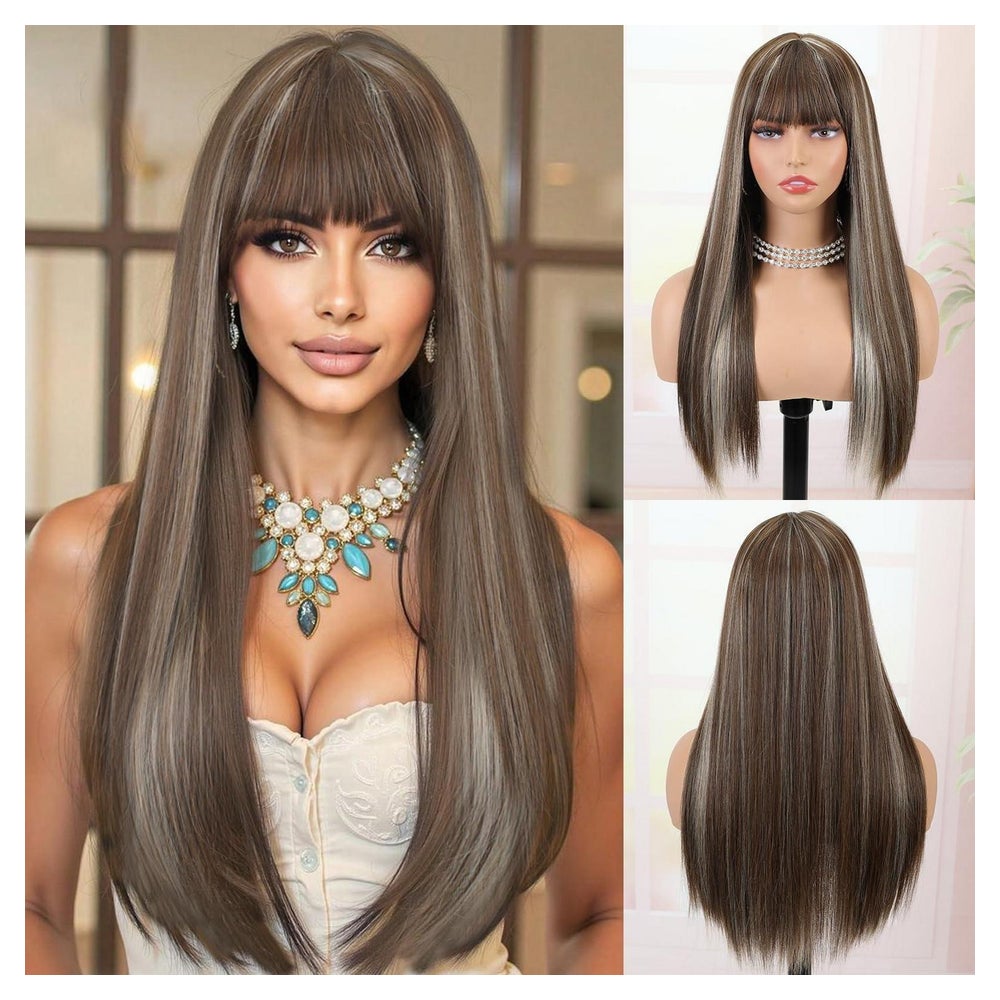 Perücke Pony Ombre blond Braun mit Reflexen Hellblond Gerade 1 St