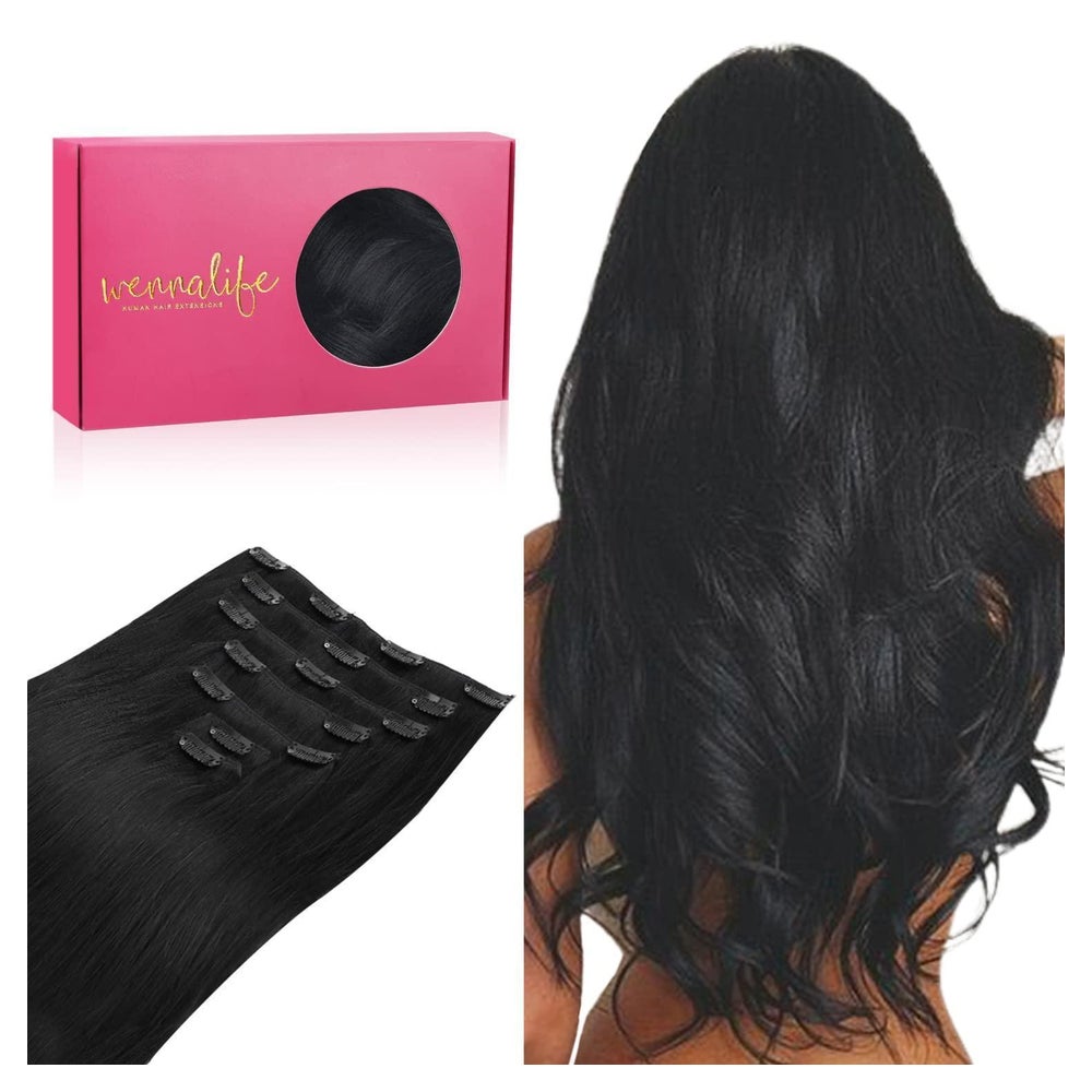 Clip in Extensions Echthaar 60cm 120g 7pcs 24 Zoll #1 Tief S 1 St