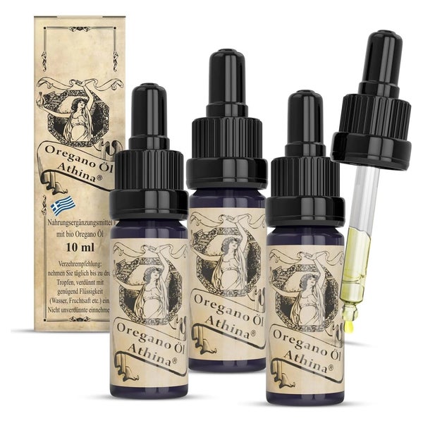 Athina® Oregano Öl, 3 x 10 ml 100% Premium ätherisches Oreganoöl, 80% Carvacrol. 0 ml
