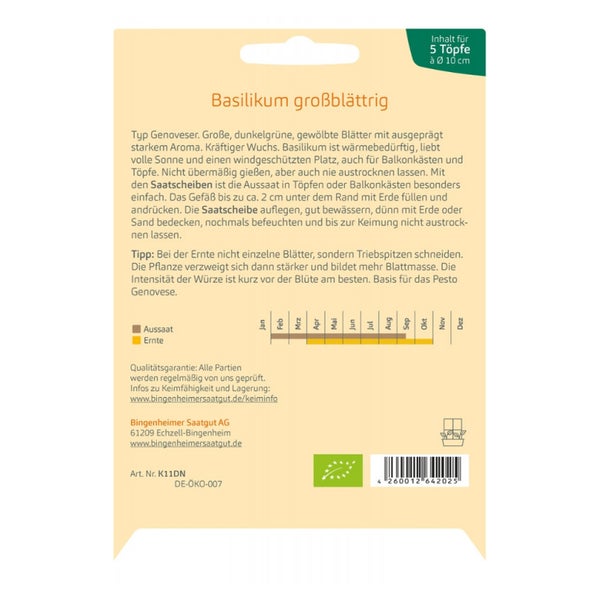 Bingenheimer Saatgut - Basilikum Saatscheiben