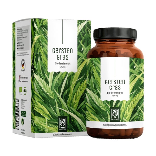 1.500 mg Bio-Zertifiziertes Gerstengras für Haut und Haare - GERSTENGRAS - 180 vegane Kapseln - NATURTREU® 180 St