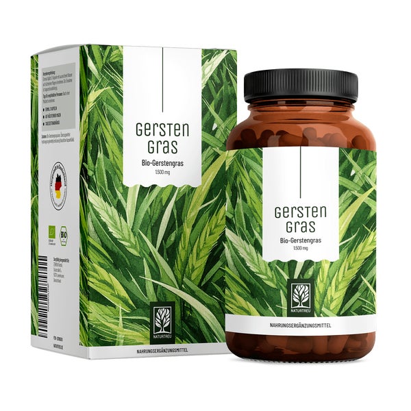 1.500 mg Bio-Zertifiziertes Gerstengras für Haut und Haare - GERSTENGRAS - 180 vegane Kapseln - NATURTREU® 180 St