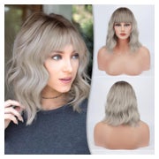 Kurze Bob Perücke mit Pony in Ombre Grau für Frauen - Natürl 1 St