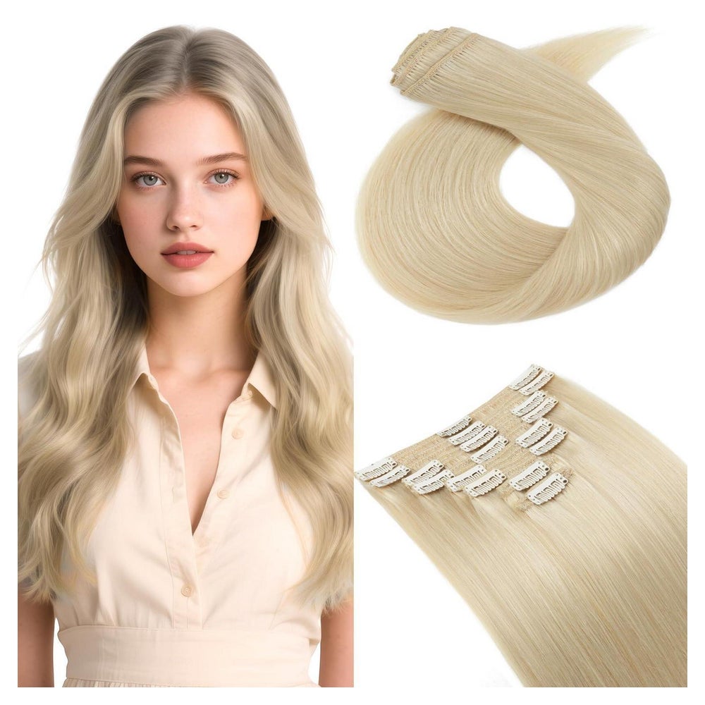 Clip In Extensions Echthaar Doppeltgenäht 60 Platinblond 35c 1 St