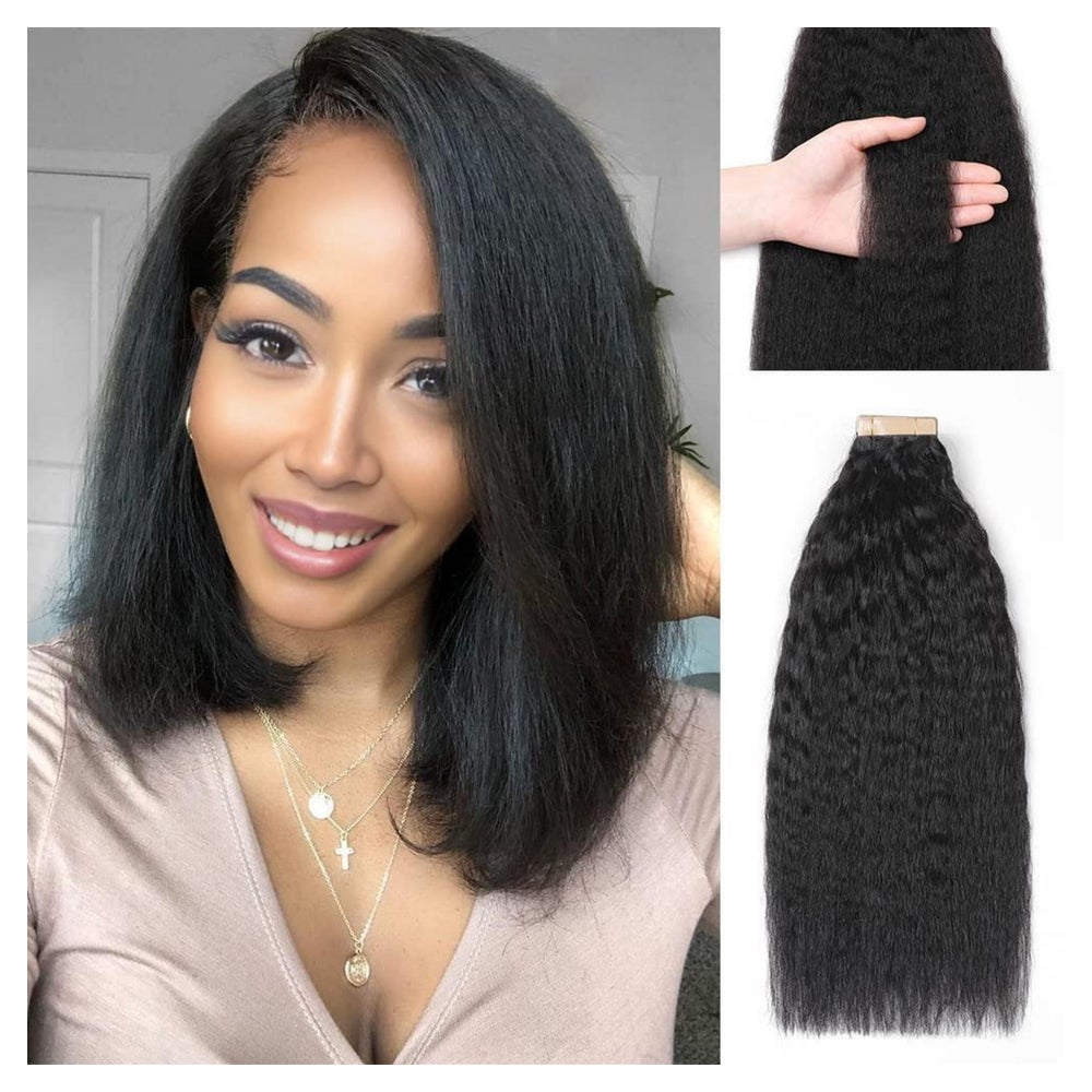 Tape Extensions Echthaar Kinky 1B#-KS 12zoll-30.5cm(60er Pac 1 St