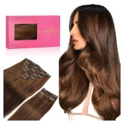 WENNALIFE Clip-in Haarverlängerung, 150g, 45cm, Echthaar Remy, Schokoladenbraun
