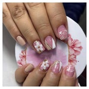 Künstliche Fingernägel Kurz Square French Blumen Glitzer FC1 1 St