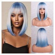 Perücke Damen Bob Pony Synthetik Schulterlänge Ombre Blau Bl 1 St