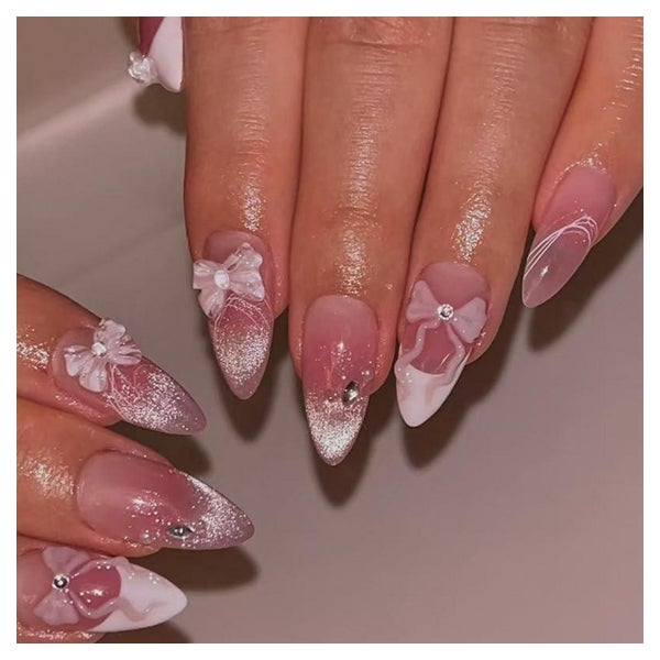 Nagelset 24 mandelförmige Nägel mittelrosa Ombre French 3D S 1 St