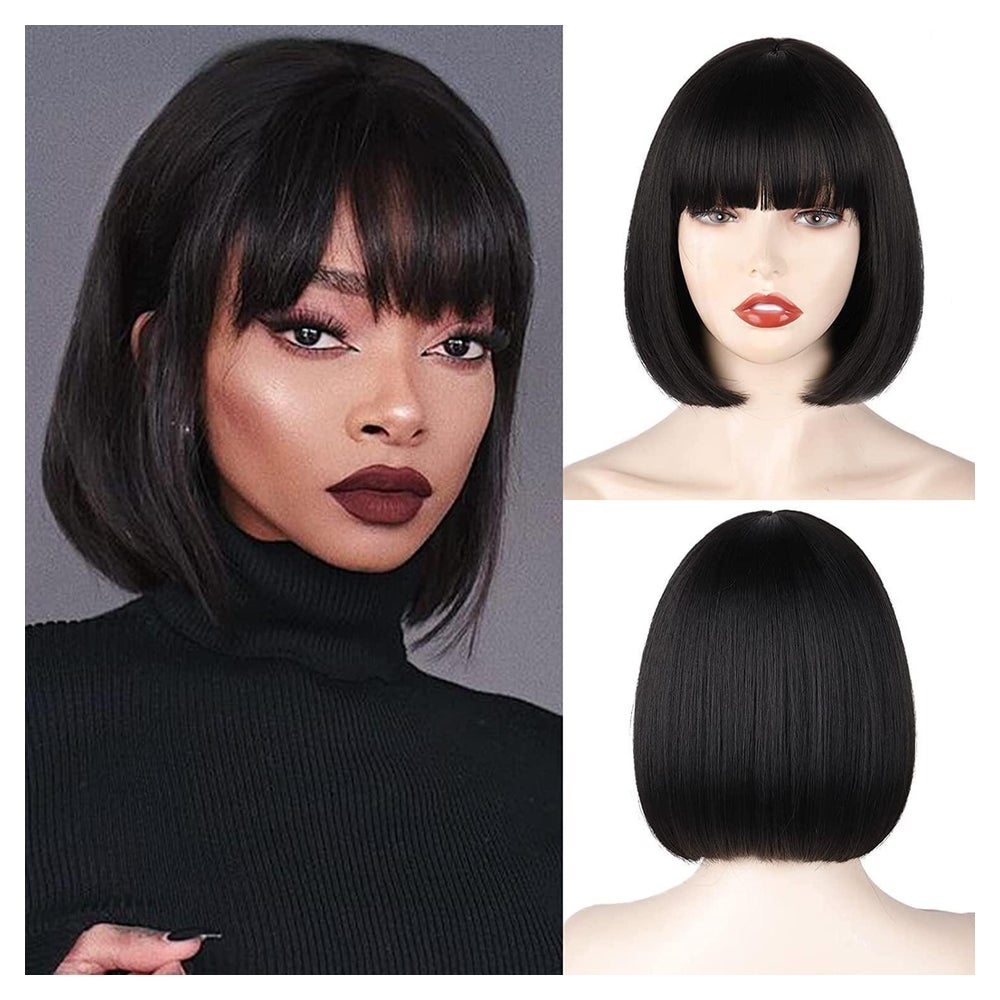 Perücke Bob kurz schwarz synthetisch Pony Damen D-Schwarz 1 St