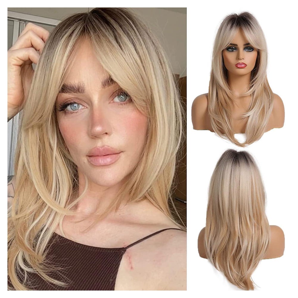20 Zoll Lange Blonde Gerade Synthetische Haarperücke Dunkle 1 St