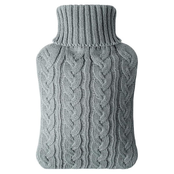 Vicloon Premium Wärmflasche 2L mit weichem Strickbezug, abnehmbar, Hellgrau