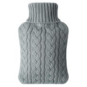 Vicloon Premium Wärmflasche 2L mit weichem Strickbezug, abnehmbar, Hellgrau