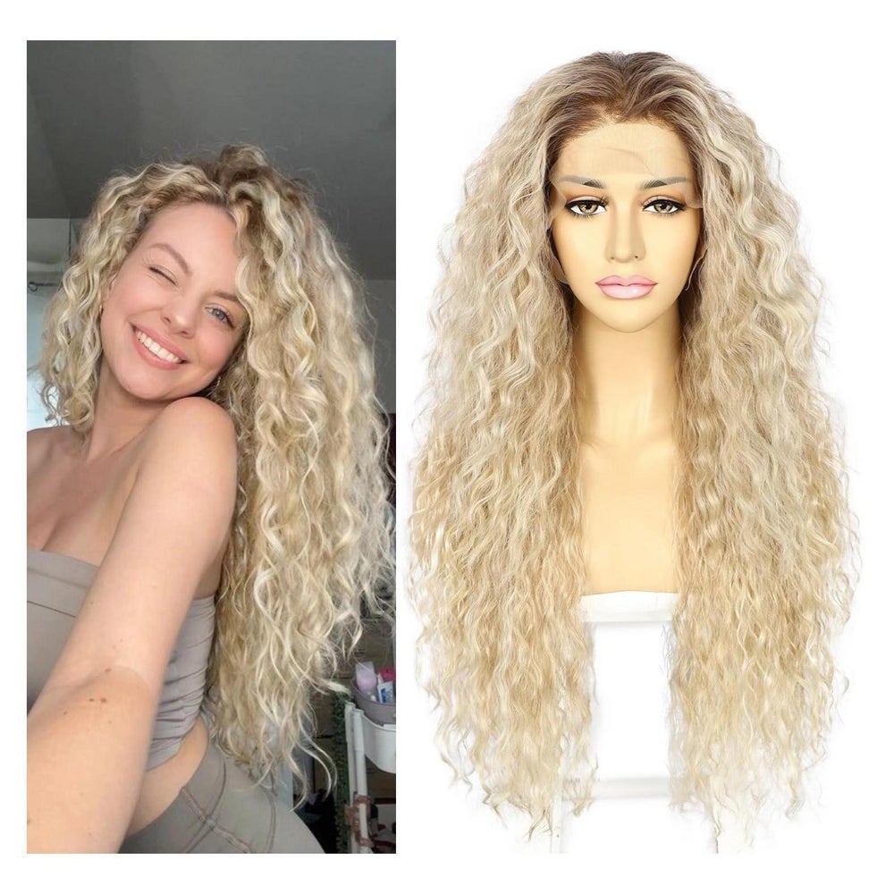 Perücke lockig Lacefront synthetisch 13x3 26inch Damen Blond 1 St