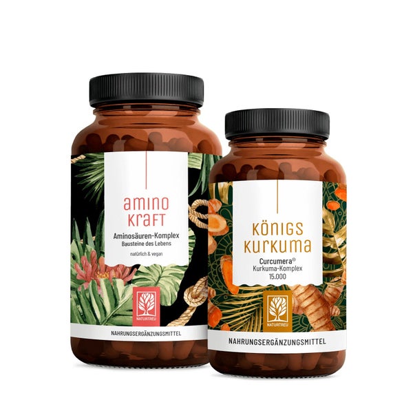 Stark in den Tag Paket: Kurkuma & Aminosäuren einem veganen Bundle - AMINOKRAFT & KÖNIGSKURKUMA - NATURTREU® 225.8 g