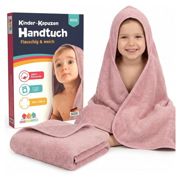 HomeKidsworld Kapuzenhandtuch Kind & Baby 100x100 cm Rosa 1 St