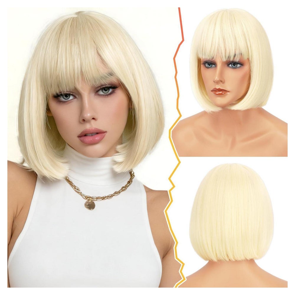 Perücke Bob blond kurze Pony 30cm kinnlang Platin Blond 1 St