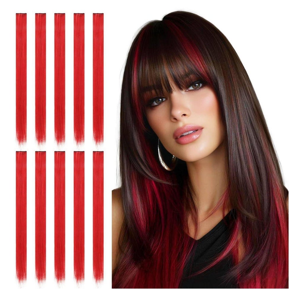 Haarverlängerung Clip Haarteile 56cm 10Stück rot 1 St