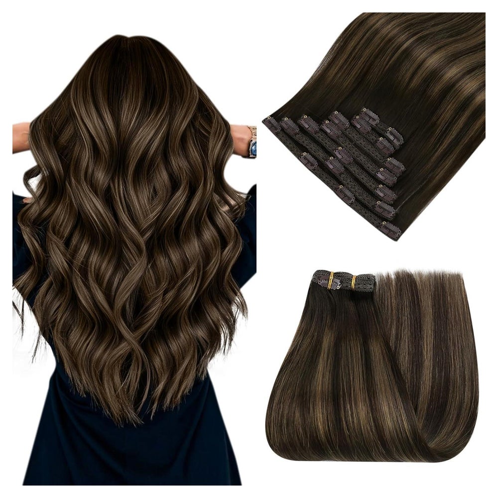 Clip in Extensions Echthaar Ombre Braun Remy 45cm 7pcs 1-6 c 1 St