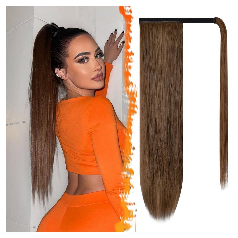 Pferdeschwanz Haarteil Clip 66cm Dunkelbraun mit Auburn Even 1 St
