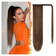 Pferdeschwanz Haarteil Clip 66cm Dunkelbraun mit Auburn Even 1 St