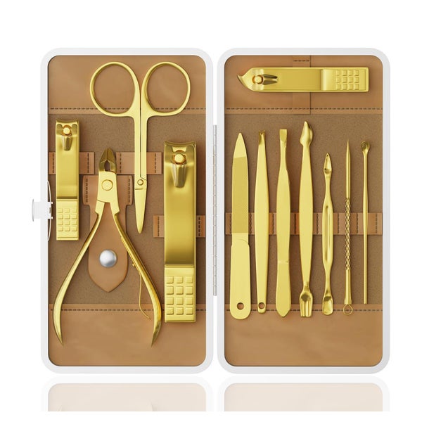 ZIZZON 12-teiliges Nagelpflegeset Gold | Maniküre & Pediküre Set mit Etui