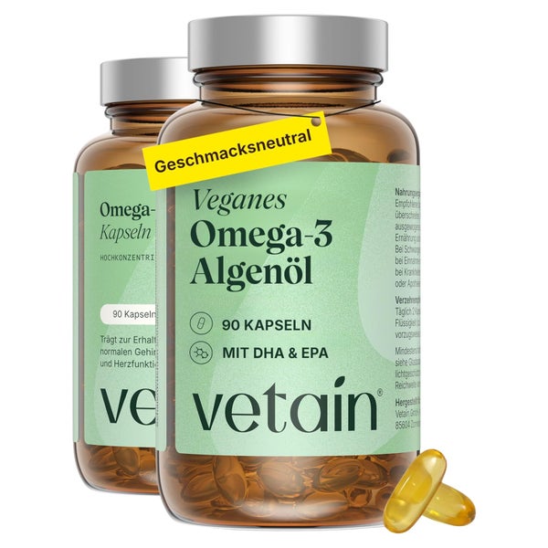 VETAIN Omega 3 Vegan Kapseln - Aus Algenöl - Mit DHA + EPA 180 St