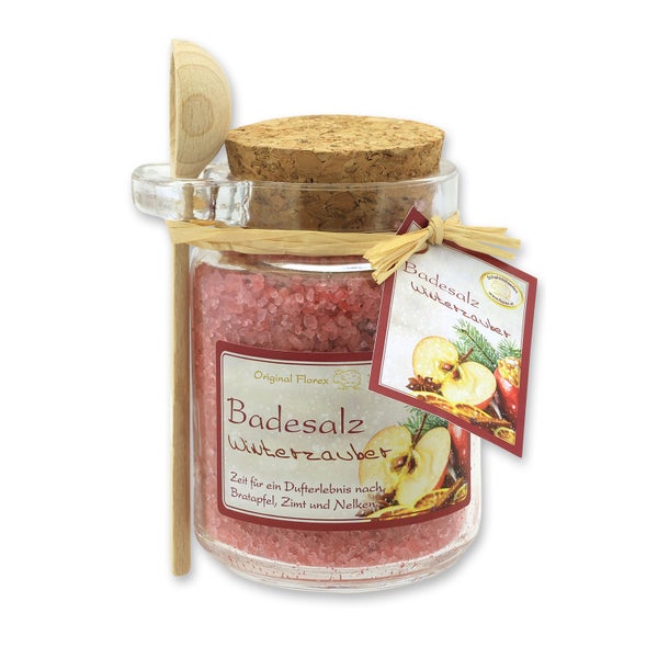 Florex Badesalz Winterzauber mit Schafmilch im dekorativen Glas mit Holzlöffel 300 g