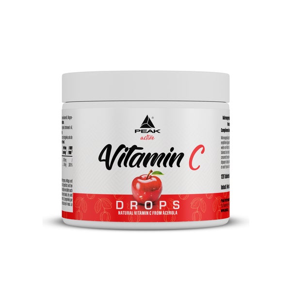 PEAK Vitamin C Drops - 120 Lutschtabletten I 40 Portionen I natürliche Vitaminquelle aus der Acerola Kirsche I hochdosiert I Unterstützung des Immunsystems I vegan 90 g