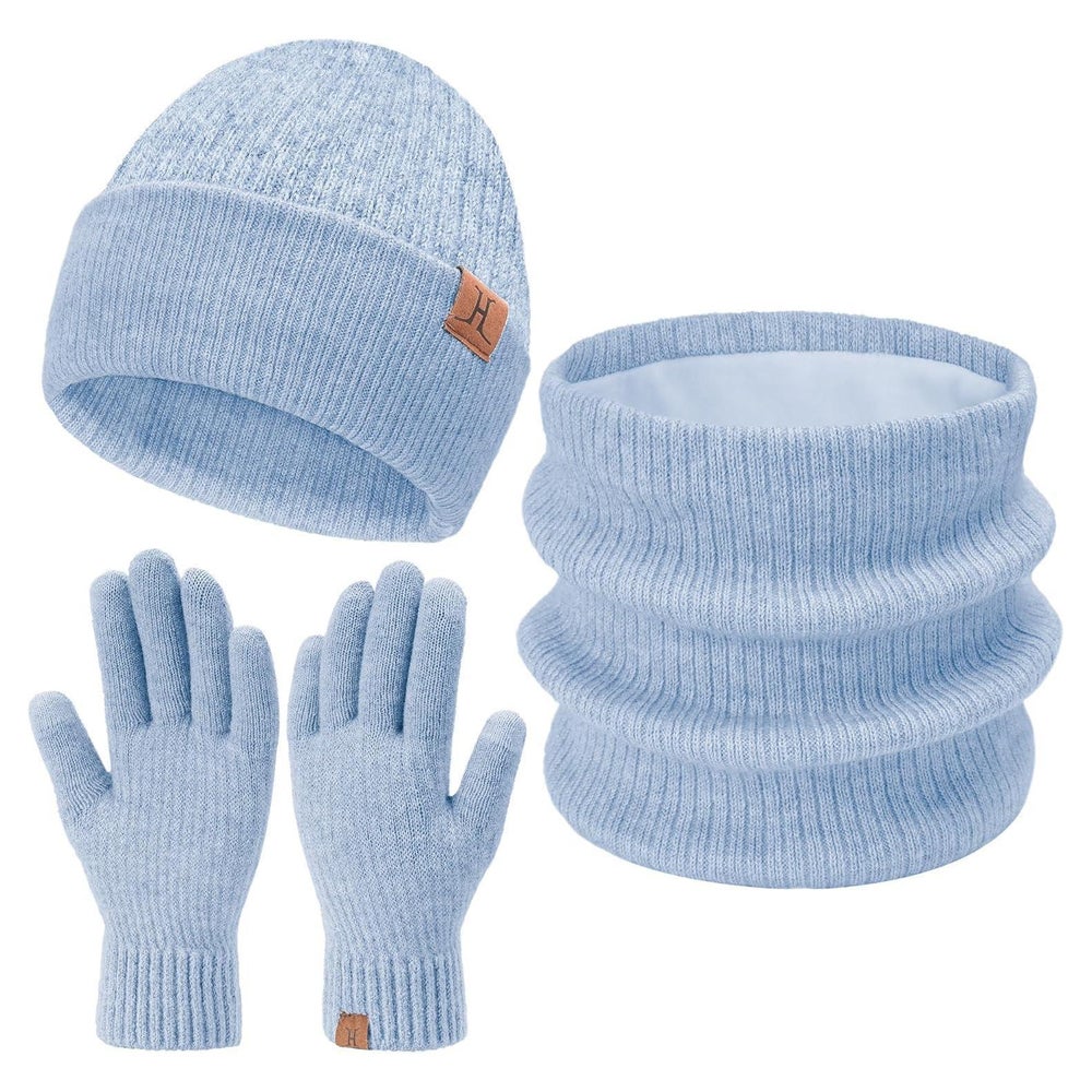 Beanie Mütze Strick Schlauchschal Set Unisex Damen Herren 3 1 St