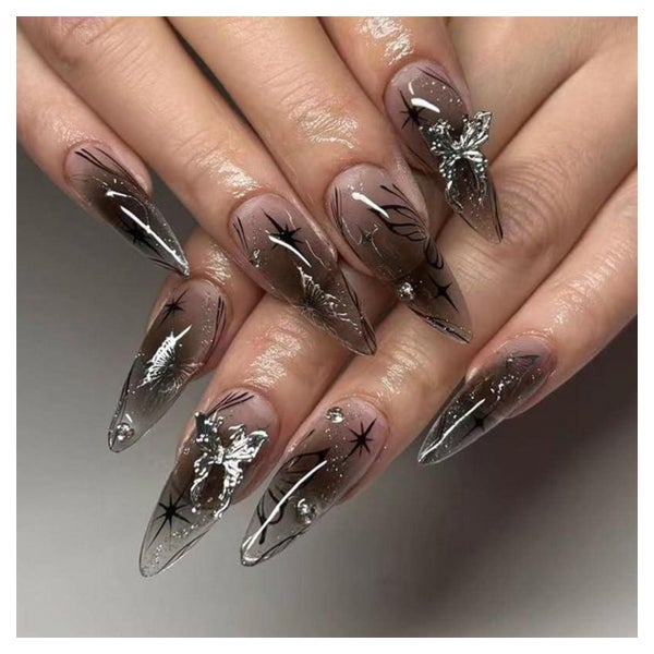 Nagelspitze 24er Set Mandelform schwarzes Ombre Metallschmet 1 St